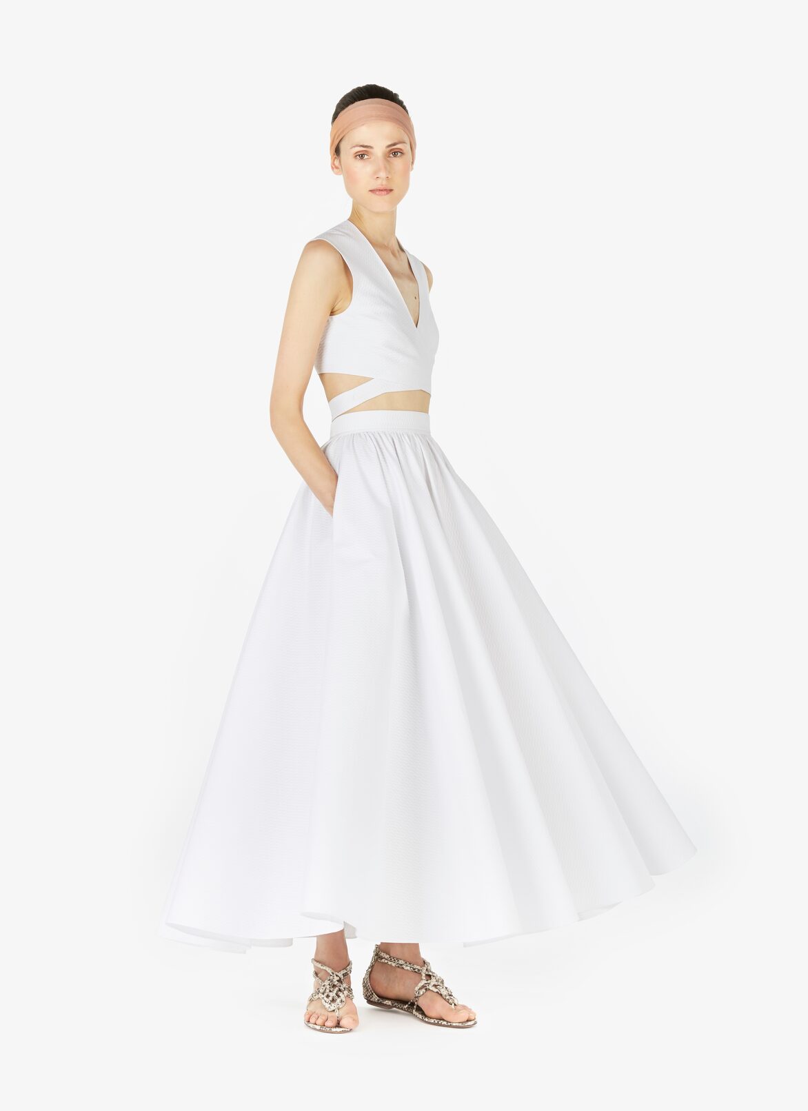 Wrap-Effect Belted Cotton Top ALAÏA WHITE WRAP-EFFECT BELTED COTTON TOP